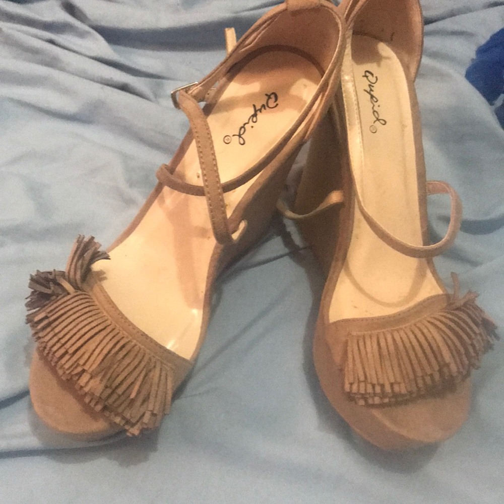 Wedge suede brown sandals. USED 3 times indoors